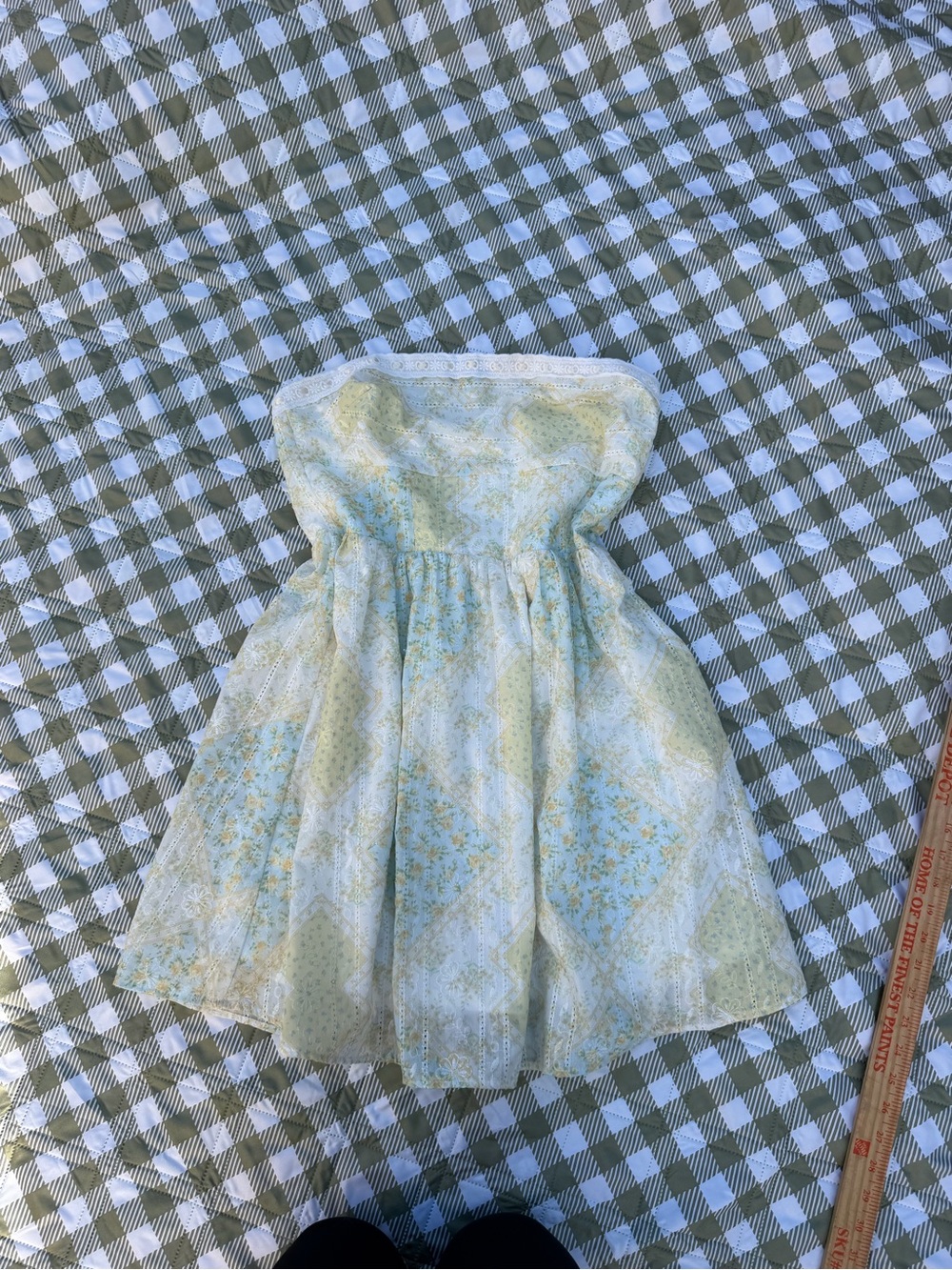Strapless yellow, blue and white Dress